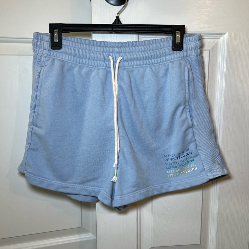 Pelaton Women’s Medium Sweat Shorts Light Blue Elastic Waist Drawstring Pockets